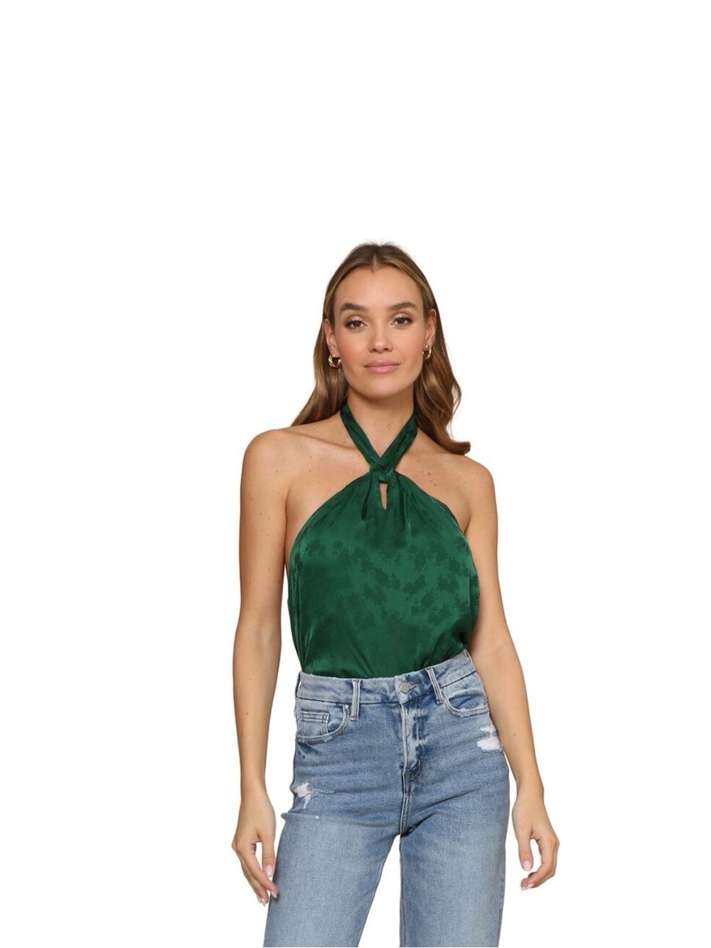 REVOLVE Emerald Green Halter Twist Neck Top